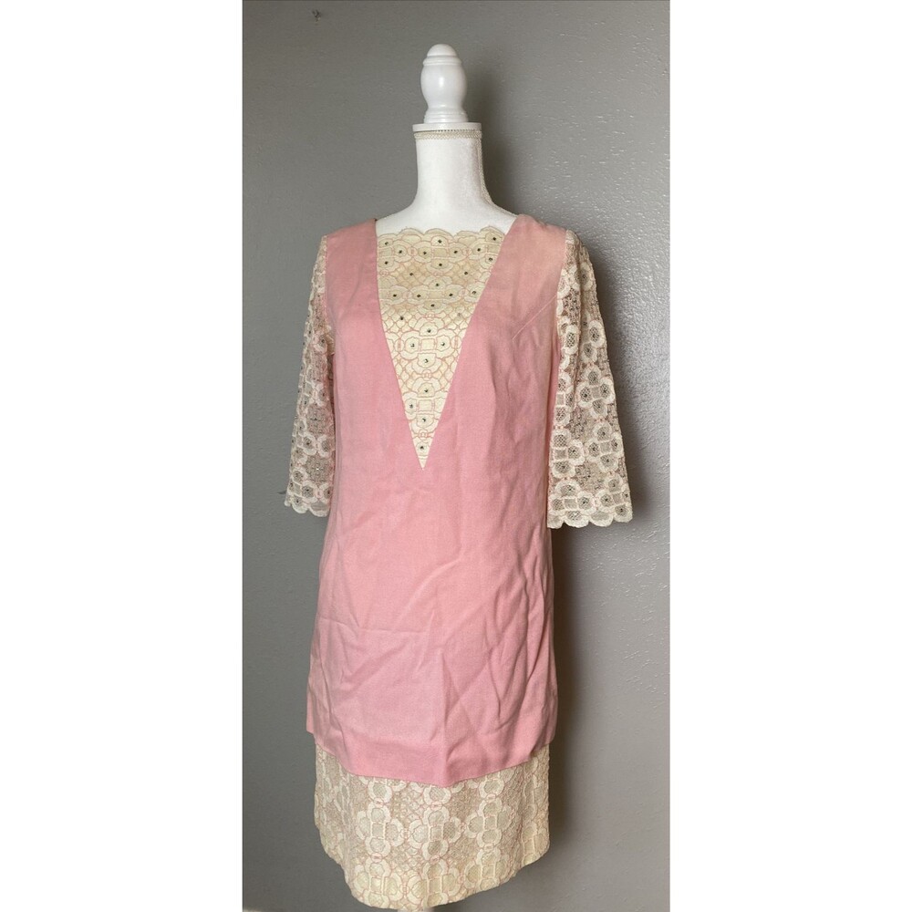 Vintage 60s Samuel Grossman Mod  Evening Dress Size 6 Pink Jeweled Scalloped